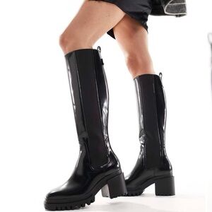 All Saints Natalia Pull On Tall Leg Boots in Color Black Shine